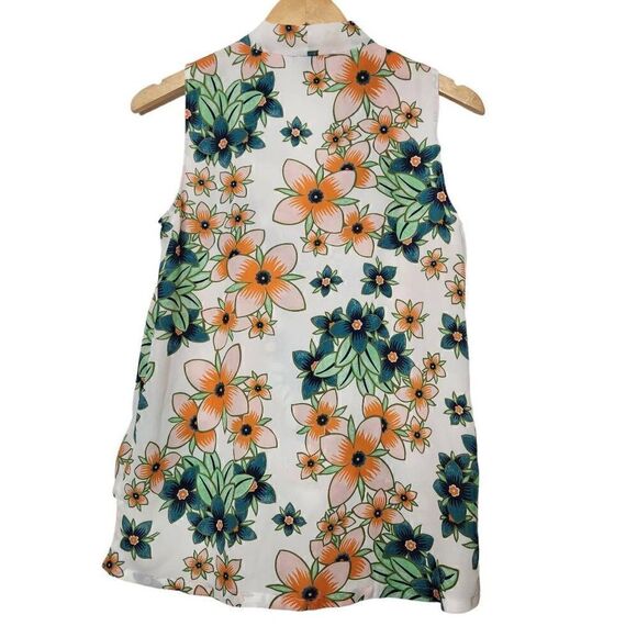 Ann Taylor Factory pleated faux wrap sleeveless floral blouse top Size XS - Picture 3 of 5